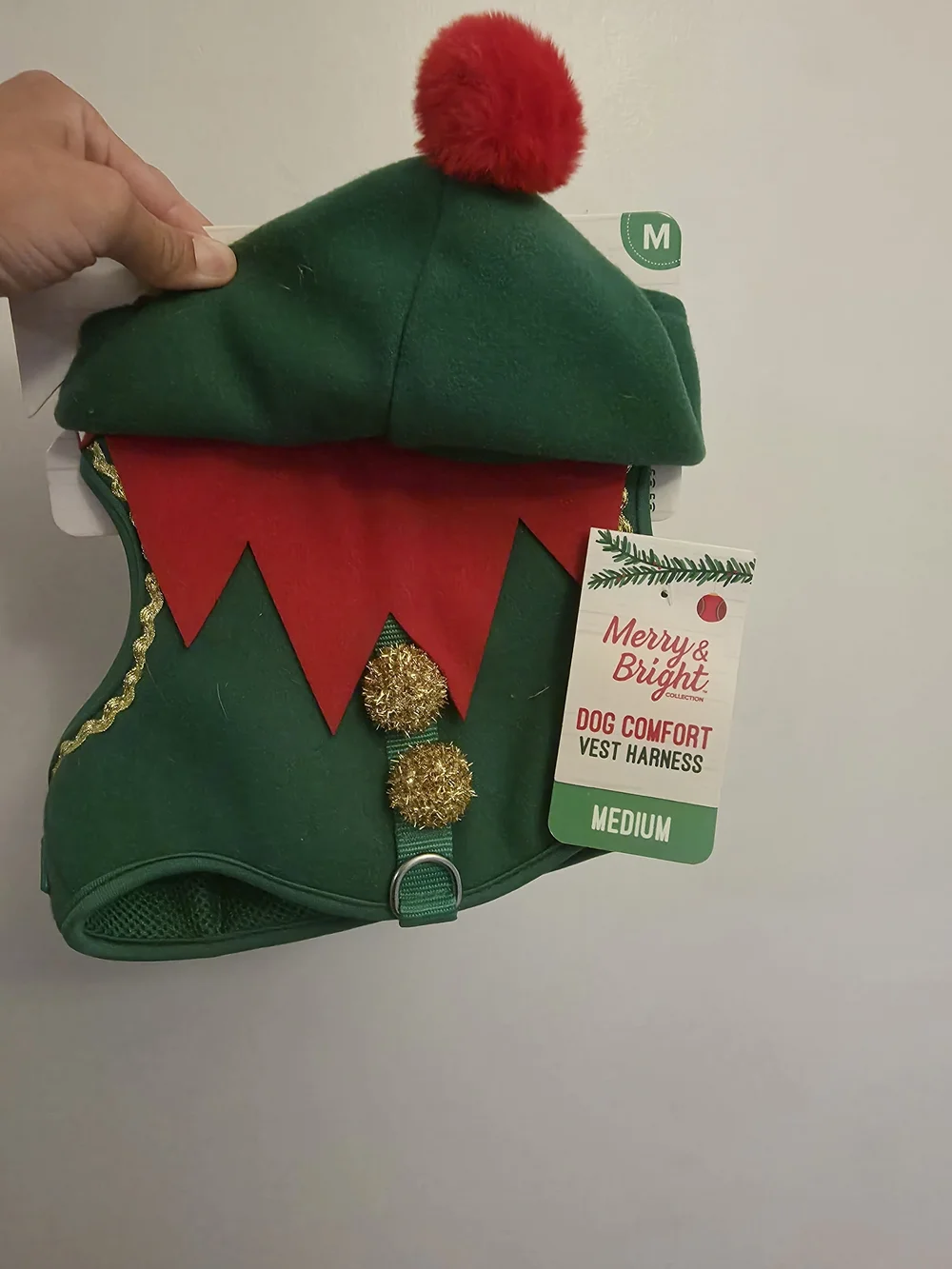 Merry & Bright Green and Red Elf Dog Comfort Vest Harness - Medium